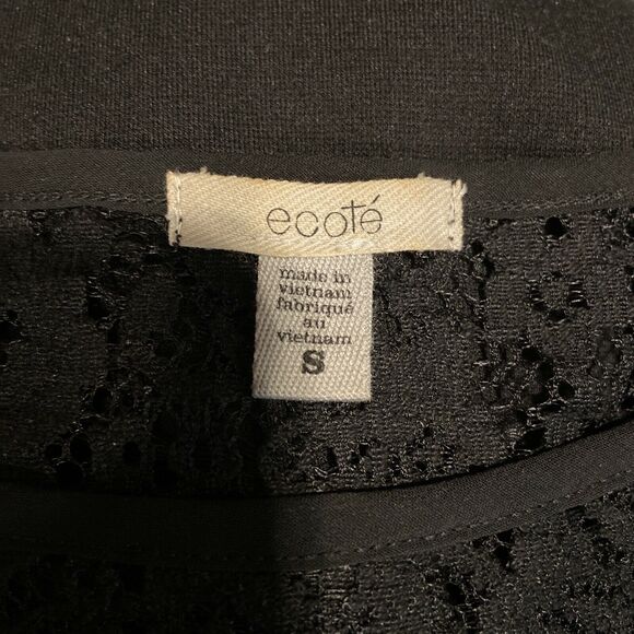 Ecote Cocktail Mini Little Black Dress Size Small Velour Lace Panels Sexy Fitted - Picture 3 of 4